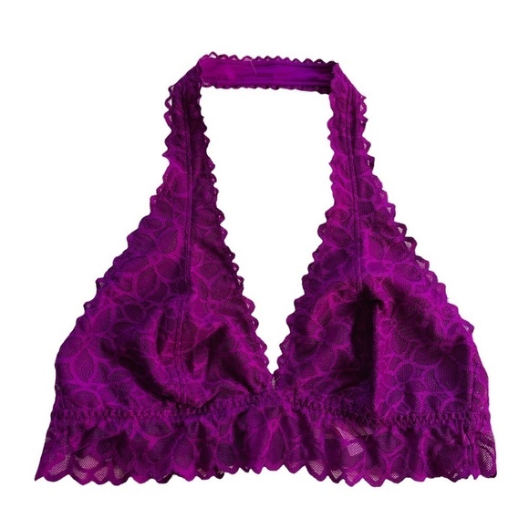 PINK Victoria’s Secret Purple Lace Halter Bralette L A-C Cups - Picture 1 of 6